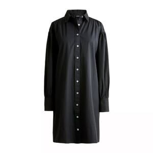 J. Crew Black Cotton Puff Sleeve Poplin Oversized Shirt Dress